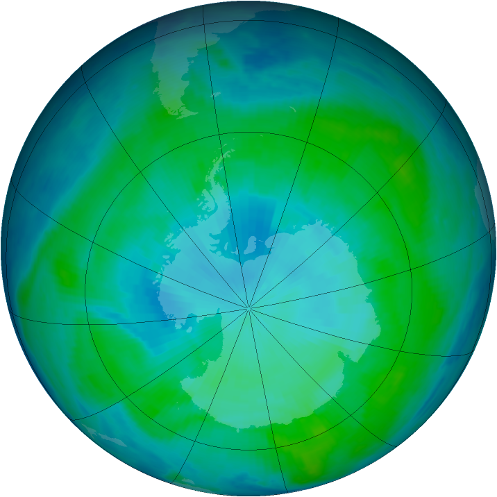 Antarctic ozone map for 29 January 1997